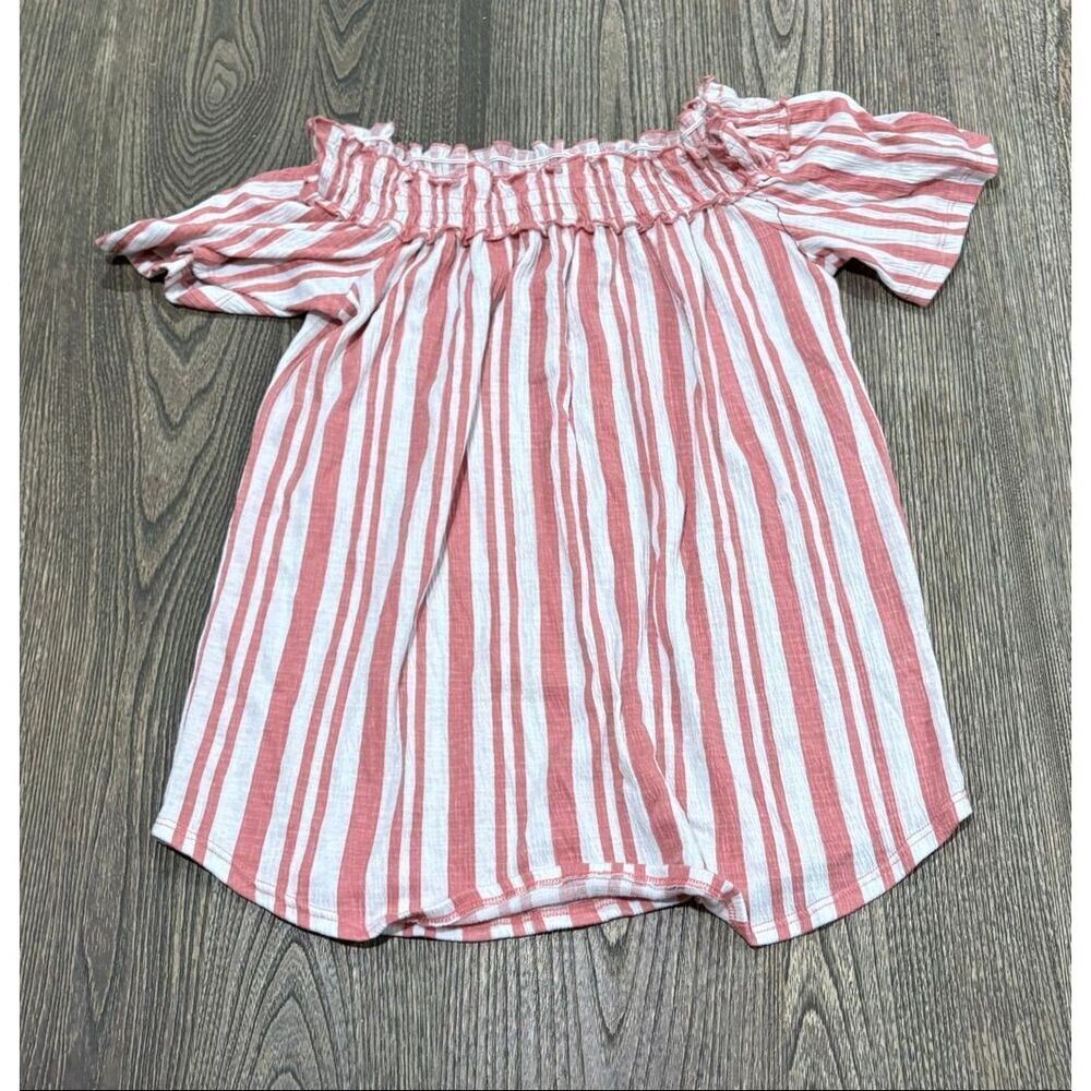 French Laundry Womens Blouse Off The Shoulder Top Stripe Pink/White Size Small